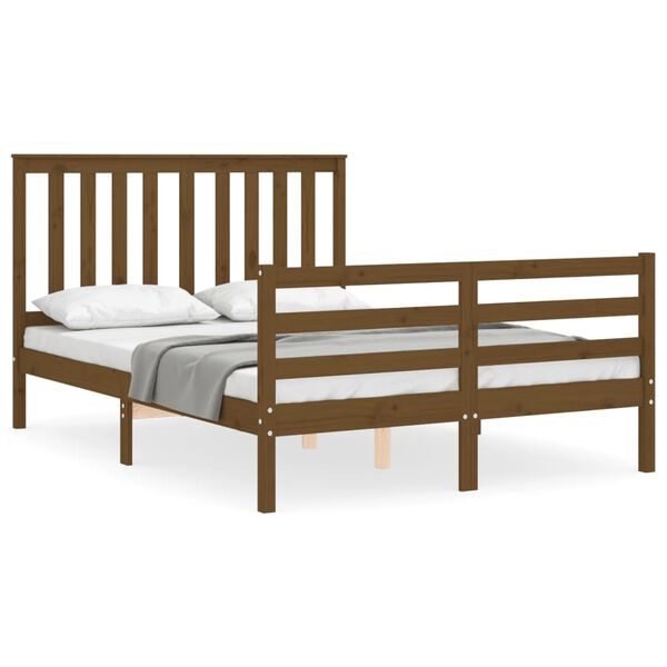 vidaXL Cadre de lit sans matelas marron miel 140x190 cm bois massif