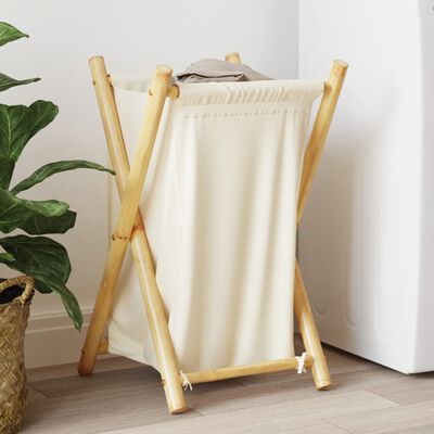 vidaXL Panier à linge blanc crème 41,5x36x63,5 cm bambou