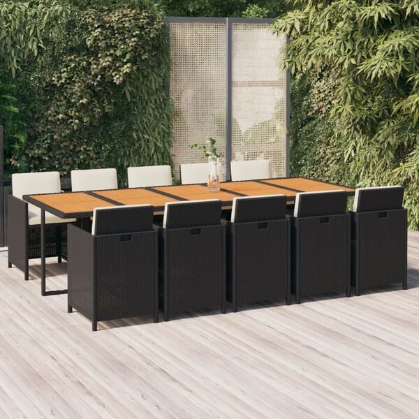 vidaXL Ensemble &agrave; manger de jardin coussins 11 pcs R&eacute;sine tress&eacute;e Noir