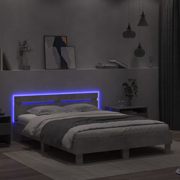vidaXL Cadre de lit avec LED sans matelas gris b&eacute;ton 150x200 cm