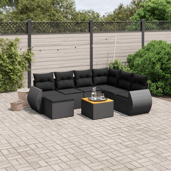 vidaXL Salon de jardin 8 pcs avec coussins noir r&eacute;sine tress&eacute;e