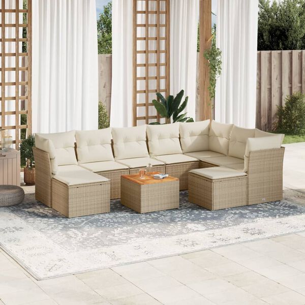 vidaXL Salon de jardin avec coussins 10 pcs beige résine tressée