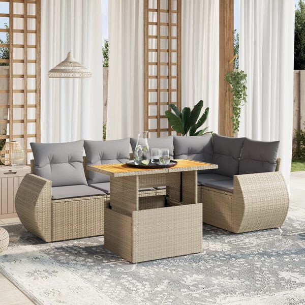 vidaXL Salon de jardin avec coussins 6 pcs beige r&eacute;sine tress&eacute;e