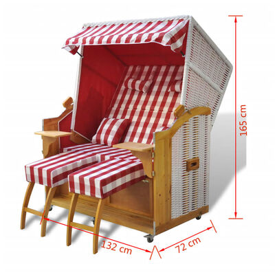 vidaXL Chaise inclinable de jardin Résine tressée et tissu Rouge/blanc