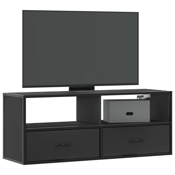 vidaXL Meuble TV noir 100x31x39,5 cm bois d'ing&eacute;nierie et m&eacute;tal