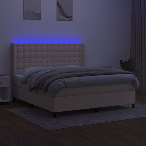 vidaXL Sommier &agrave; lattes de lit matelas et LED Cr&egrave;me 180x200 cm Tissu