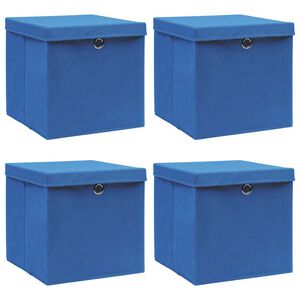 vidaXL Bo&icirc;tes de rangement avec couvercle 4 pcs Bleu 32x32x32 cm Tissu