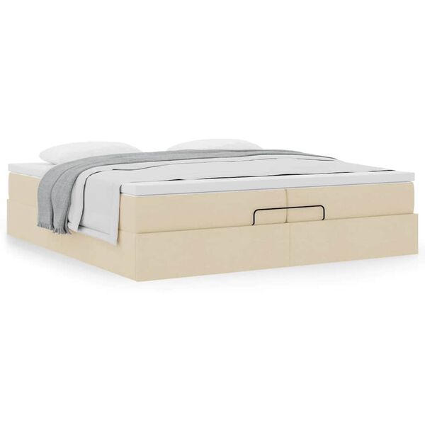 VidaXL Cadre de lit ottoman avec matelas cr&egrave;me 200x200cm tissu