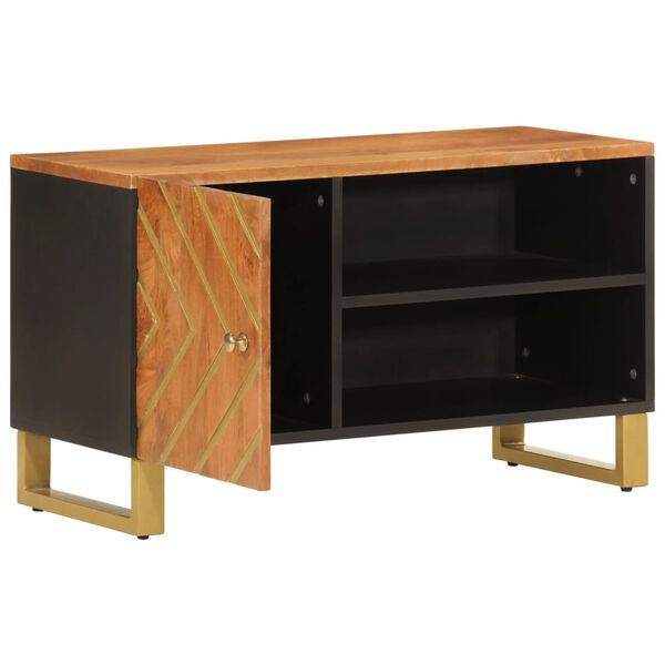 vidaXL Meuble TV marron et noir 80x31,5x46 cm bois massif de manguier