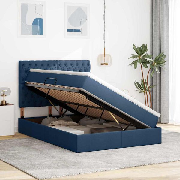 vidaXL Lit avec rangement et matelas Bleu 140 x 200 cm Polyester