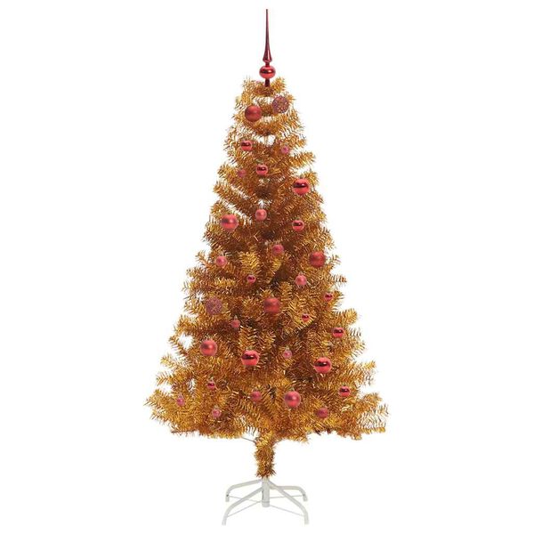 vidaXL Sapin de No&euml;l avec 150 LED avec support Dor&eacute; 150 cm PET