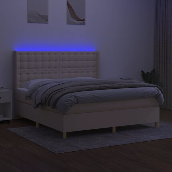vidaXL Sommier &agrave; lattes de lit matelas et LED Cr&egrave;me 180x200 cm Tissu