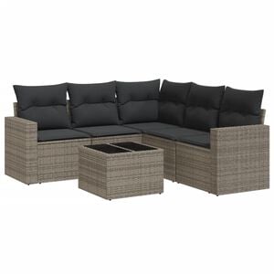 vidaXL Salon de jardin 6 pcs avec coussins gris r&eacute;sine tress&eacute;e
