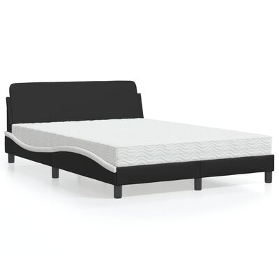 vidaXL Lit avec matelas noir et blanc 140x200 cm similicuir