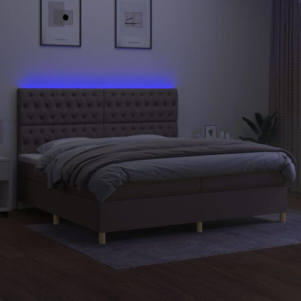 vidaXL Sommier &agrave; lattes de lit et matelas et LED Taupe 200x200cm Tissu