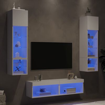 vidaXL Unités murales TV avec LED 6 pcs blanc bois d'ingénierie