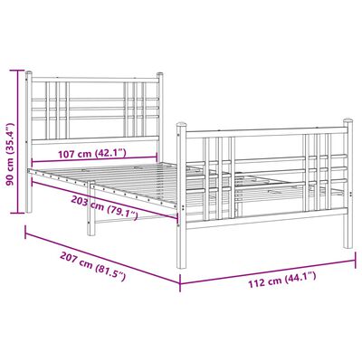 vidaXL Cadre de lit métal sans matelas et pied de lit blanc 107x203 cm