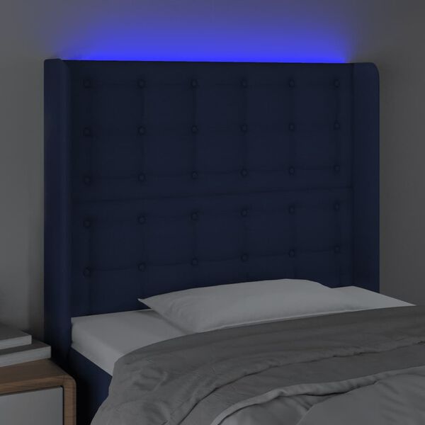 vidaXL T&ecirc;te de lit &agrave; LED Bleu 103x16x118/128 cm Tissu