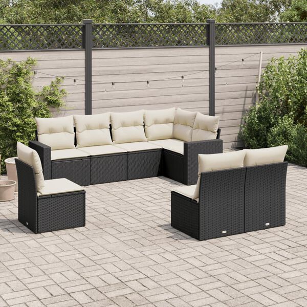 vidaXL Salon de jardin 8 pcs avec coussins noir r&eacute;sine tress&eacute;e
