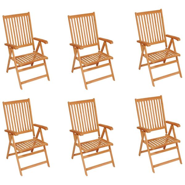 vidaXL Chaises de jardin lot de 6 avec coussins bordeaux Bois de teck