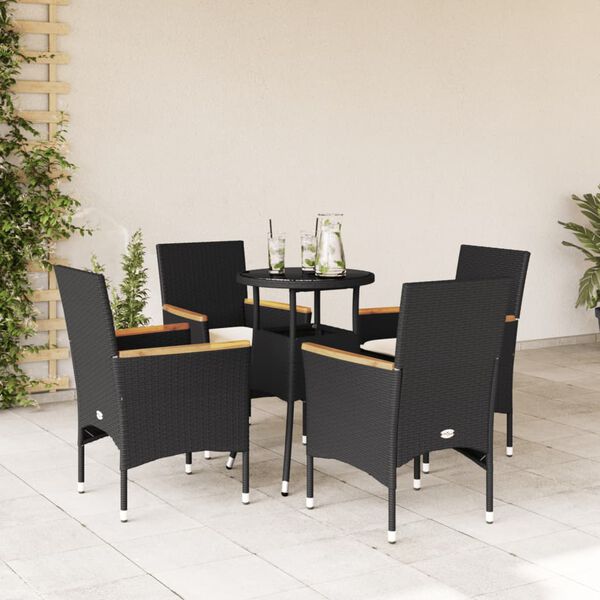 vidaXL Ensemble &agrave; manger de jardin et coussins 5 pcs noir rotin verre