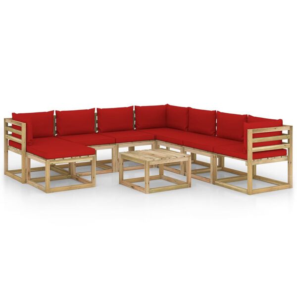 vidaXL Salon de jardin 9 pcs avec coussins bois de pin impr&eacute;gn&eacute;