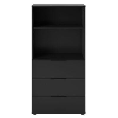FMD Commode avec 3 tiroirs et étagère ouverte Noir