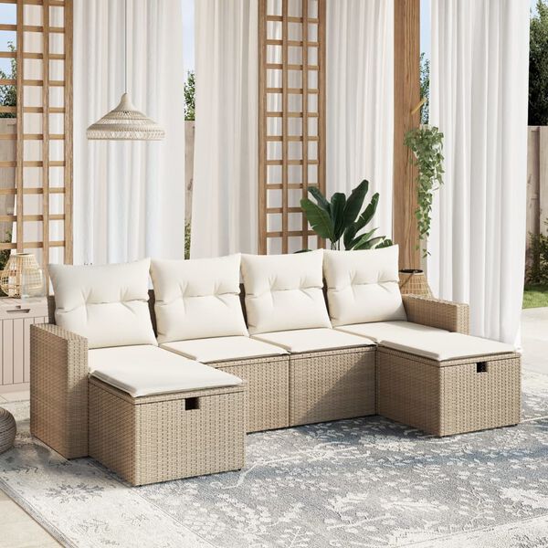 vidaXL Salon de jardin avec coussins 6 pcs beige r&eacute;sine tress&eacute;e
