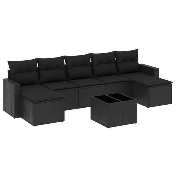 vidaXL Salon de jardin 8 pcs avec coussins noir r&eacute;sine tress&eacute;e
