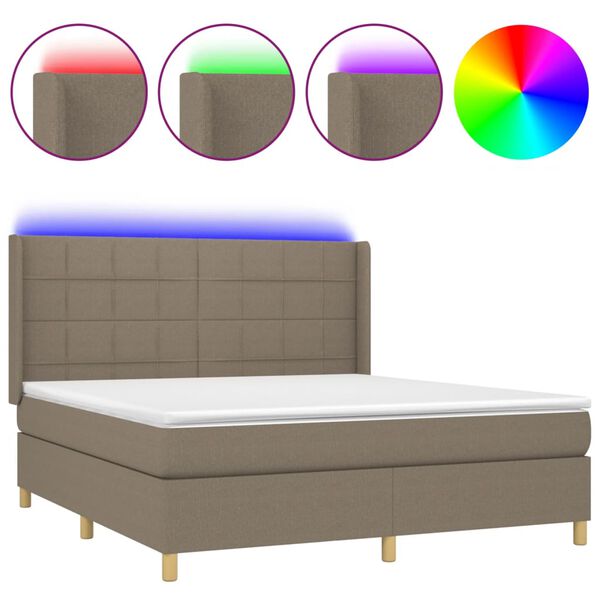 vidaXL Sommier &agrave; lattes de lit matelas et LED Taupe 160x200 cm Tissu