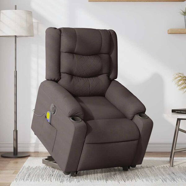 vidaXL Fauteuil inclinable de massage électrique Marron foncé Tissu