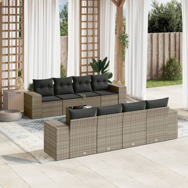 vidaXL Salon de jardin 9 pcs avec coussins gris résine tressée