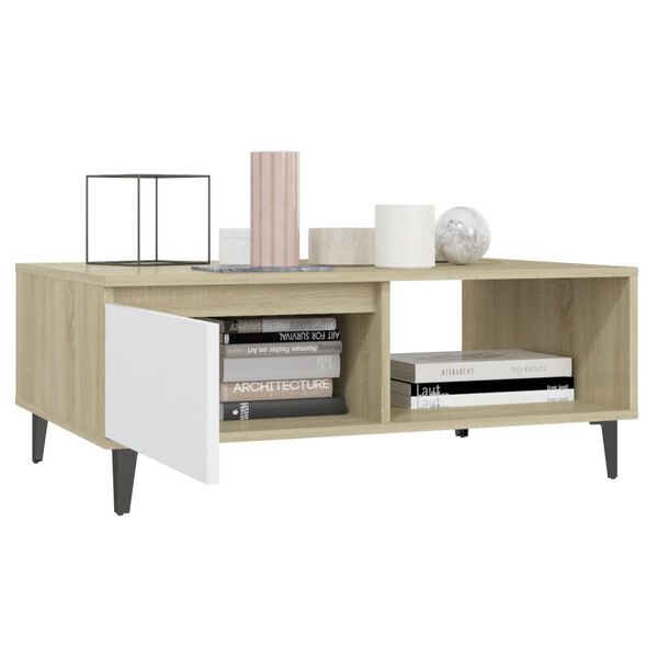 vidaXL Table basse blanc et ch&ecirc;ne sonoma 90x60x35 cm bois d'ing&eacute;nierie