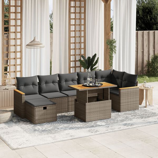 vidaXL Salon de jardin 8 pcs avec coussins gris r&eacute;sine tress&eacute;e