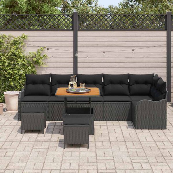 vidaXL Ensemble de canap&eacute; de jardin avec coussin 9 pcs Noir