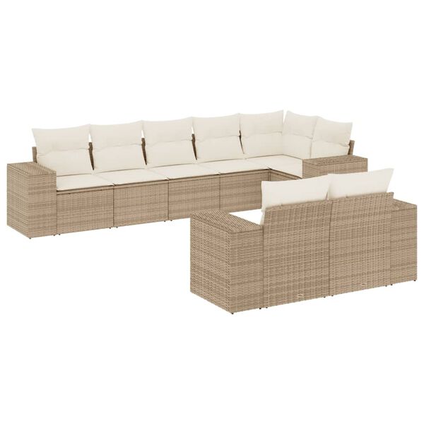 vidaXL Salon de jardin avec coussins 8 pcs beige r&eacute;sine tress&eacute;e