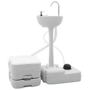 vidaXL Kit de Toilettes de Camping 2 pi&egrave;ces Gris et blanc