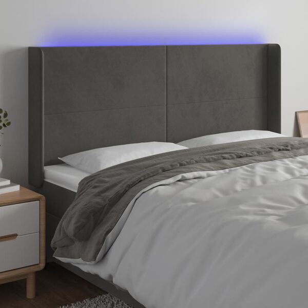 vidaXL T&ecirc;te de lit &agrave; LED Gris fonc&eacute; 203x16x118/128 cm Velours