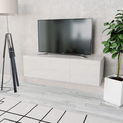 vidaXL Meuble TV bois d’ingénierie 120x40x34 cm blanc brillant