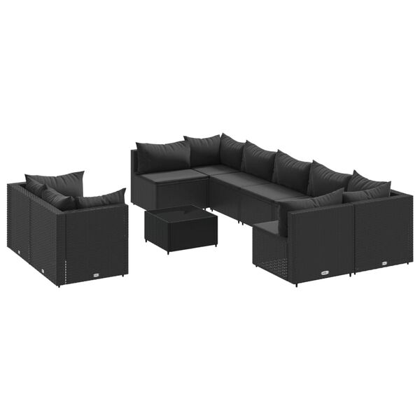 vidaXL Salon de jardin 9 pcs avec coussins noir résine tressée