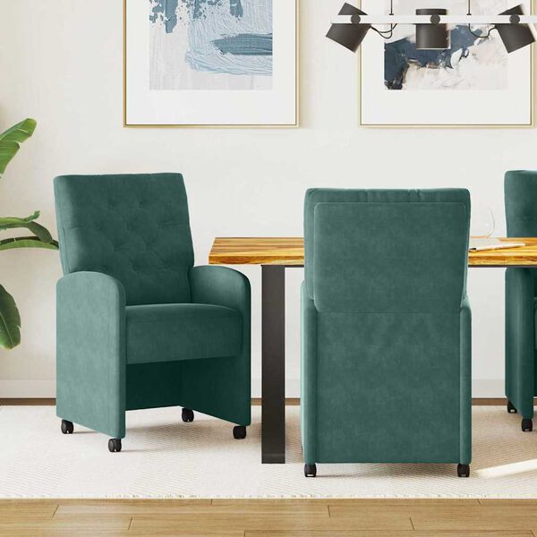 vidaXL Chaises de Salle &agrave; Manger avec Roues 2 pcs Vert fonc&eacute; Velours