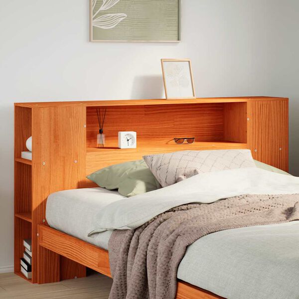 vidaXL T&ecirc;te de lit avec rangement cire marron 150cm bois massif de pin