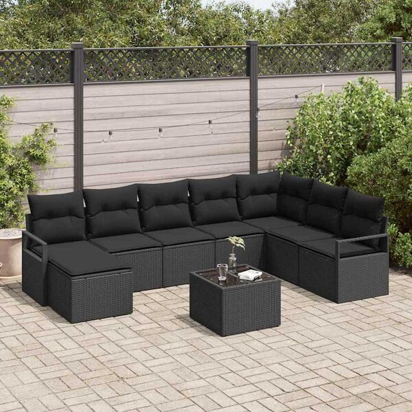 vidaXL Ensemble de Canap&eacute;s avec coussin 9 pcs Noir polyrotin