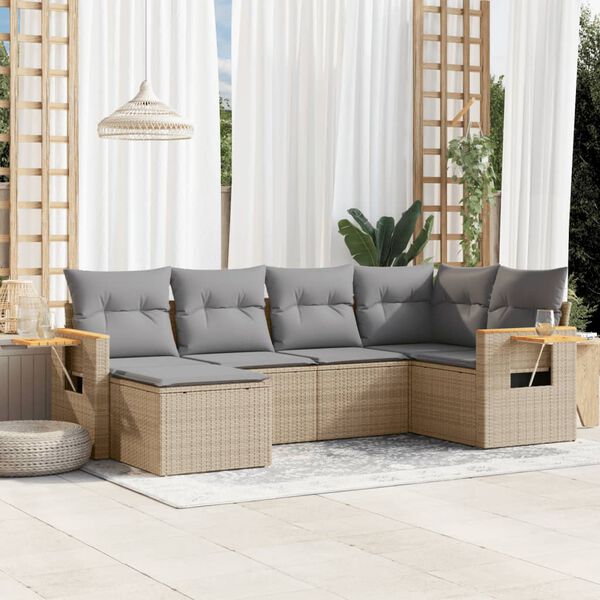 vidaXL Salon de jardin avec coussins 6 pcs beige r&eacute;sine tress&eacute;e