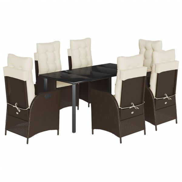 vidaXL Ensemble &agrave; manger de jardin et coussins 7 pcs marron rotin