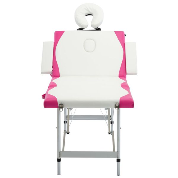 vidaXL Table de massage pliable 4 zones Aluminium Blanc et rose