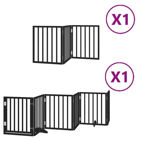 vidaXL Barrière pour chien porte pliable 9 panneaux noir bois peuplier