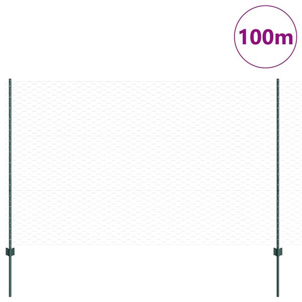 vidaXL Cl&ocirc;ture avec poteau Vert 1,6 x 100 m Acier et PVC