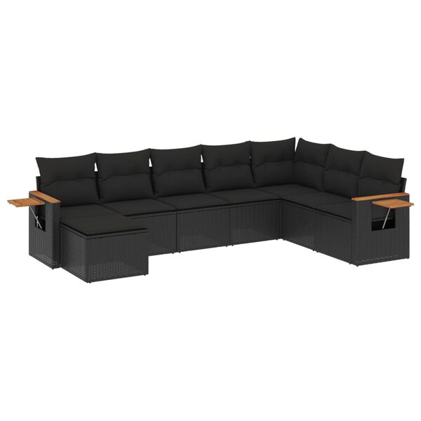 vidaXL Salon de jardin 8 pcs avec coussins noir r&eacute;sine tress&eacute;e