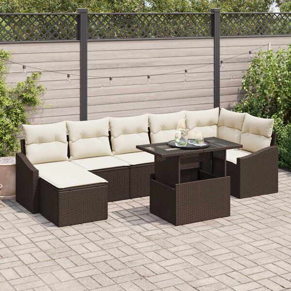 vidaXL Ensemble de canap&eacute; de jardin avec coussin 8 pcs Marron et Cr&egrave;me